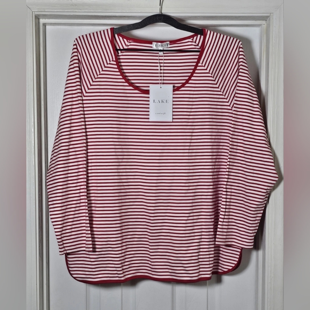Lake Pajama Pima Cotton Shirt Red & White Design Size XL Striped Christmas